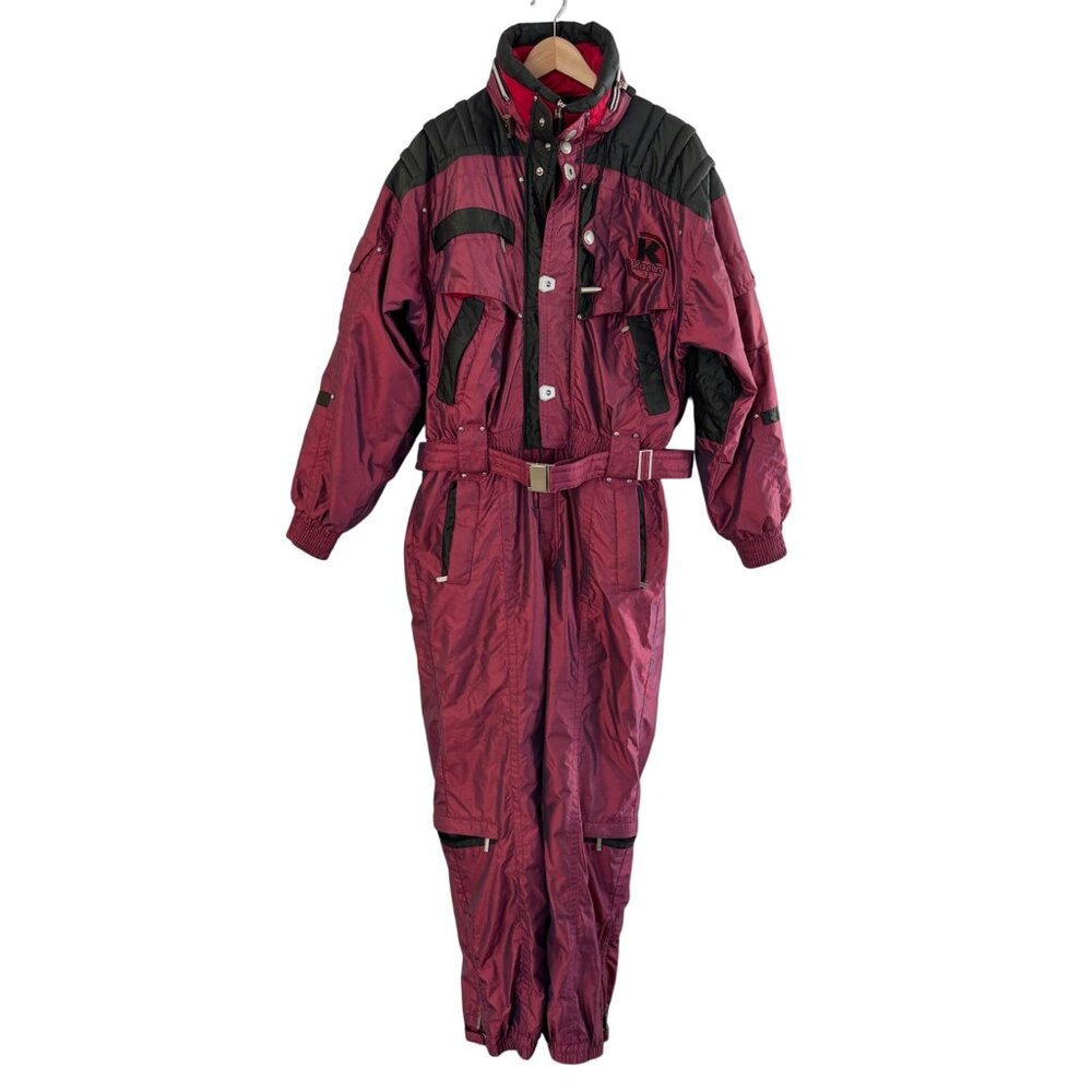 Vintage Kaelin All-Weather Ski Suit Mens XL Maroon & Black One-Piece Snowsuit Fu